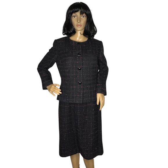Tahari ASL evening classics boucle tweed sparkly dress suit black & red size 8 - Picture 3 of 16